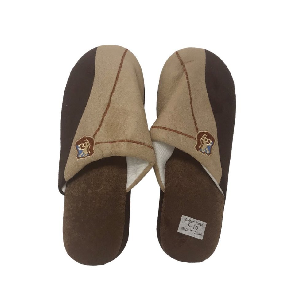 Golden Road Indoor Slippers Soft Embroidered Dragon Comfy Brown Tan Size 9-10